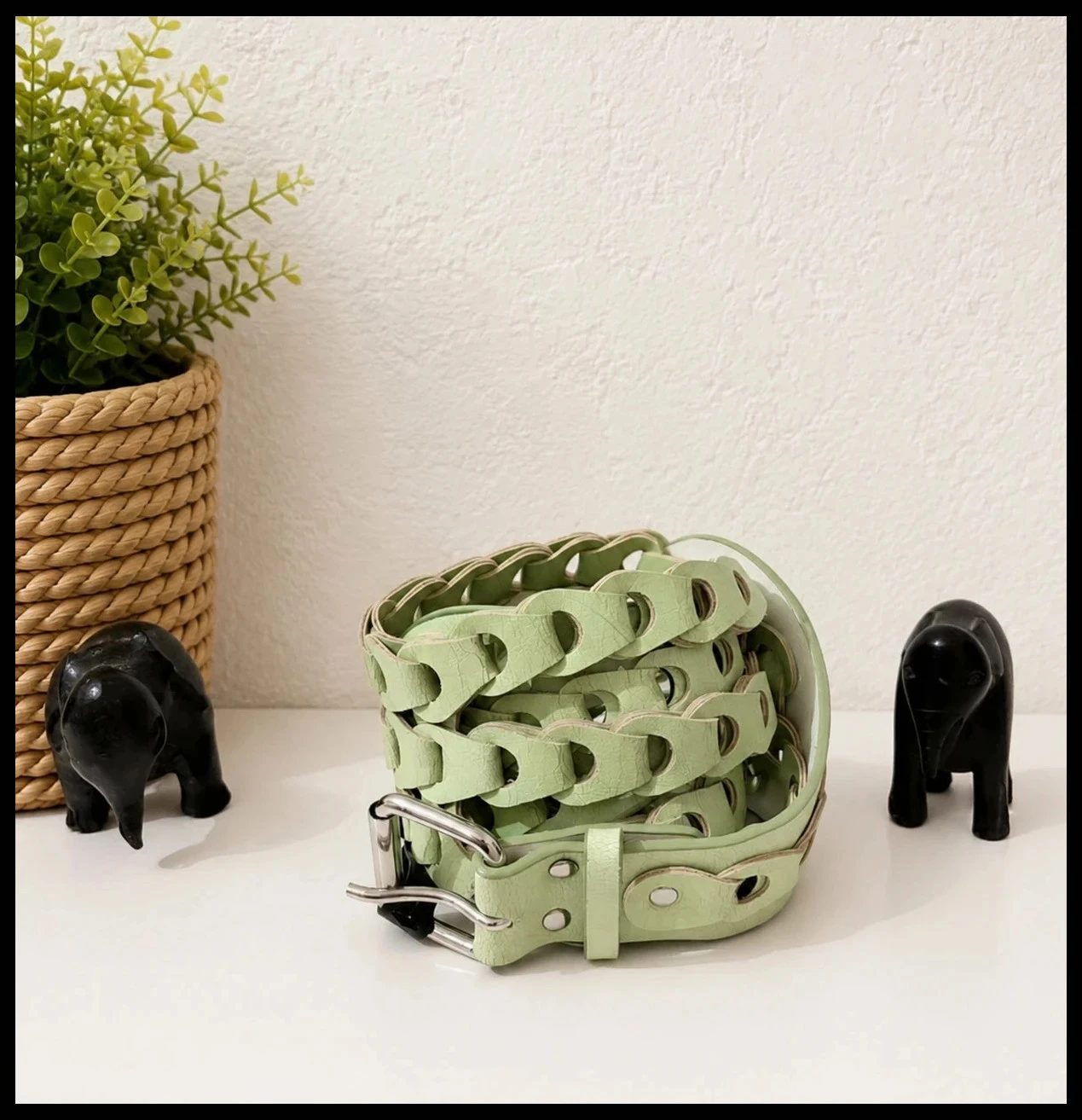 Ceinture tressée large vert sauge élastique 105 cm – Neuve avec étiquette